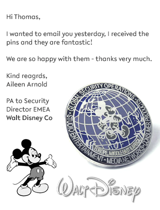 Corporate Company testimonial from Disney for their Enamel Pin Badges