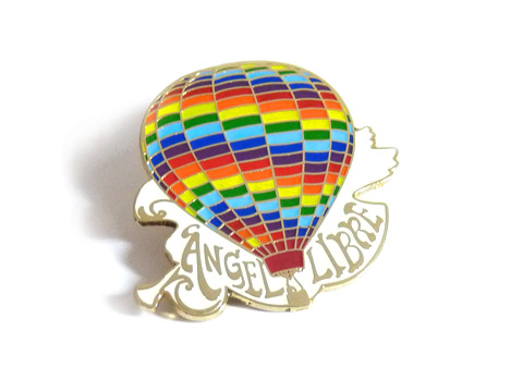 custom multi colour enamel badge of a hot air balloon