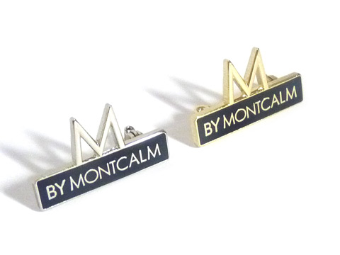 Montcalm hotel branded enamel badges with silver and gold plated metal