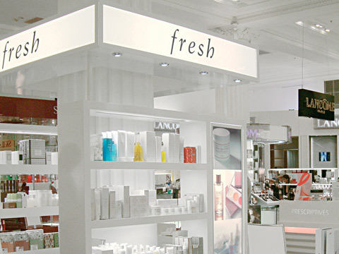 Fresh® skin care cosmetic company branding in Selfridges department store.