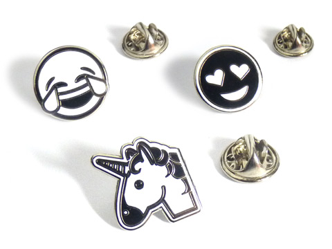 black and white emoji enamel lapel pins