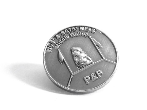 3D die cast antique silver plated badges made in memory of the Falklands war.