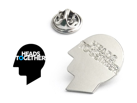 silver plated Heads Together lapel pin badges